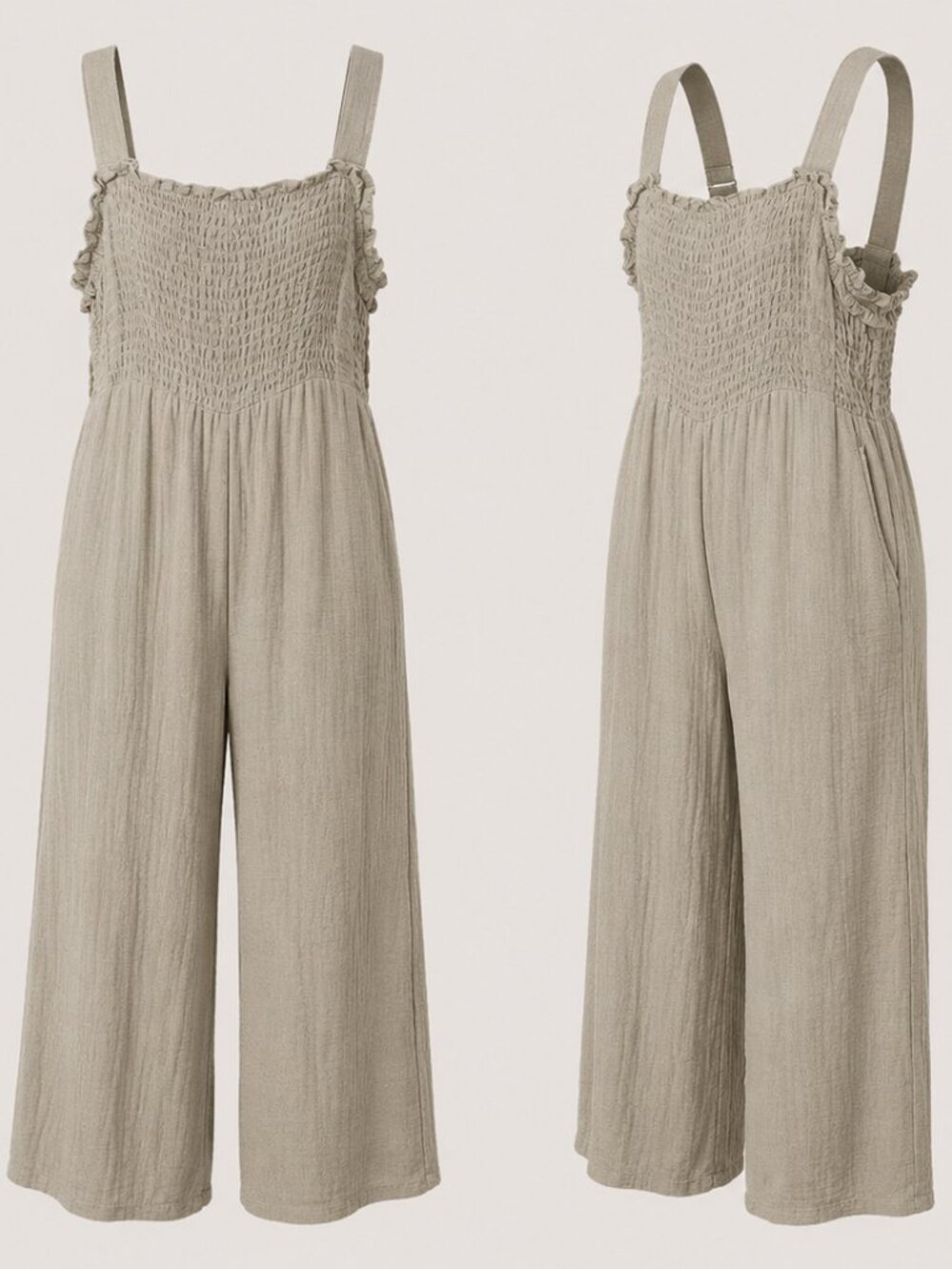 SHEIN Sage Green Smocked Wide Leg Jumpsuit Size M